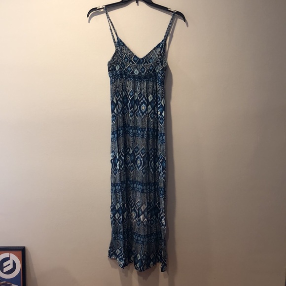Lucky brand beautiful blue adjustable strap tribal print dress, long length - Picture 5 of 7